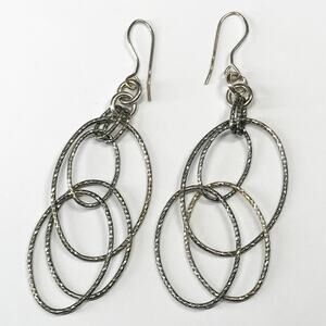 Italy 925 Sterling Silver Textured Multi Circle Intertwined Hoop Dangle Earrings